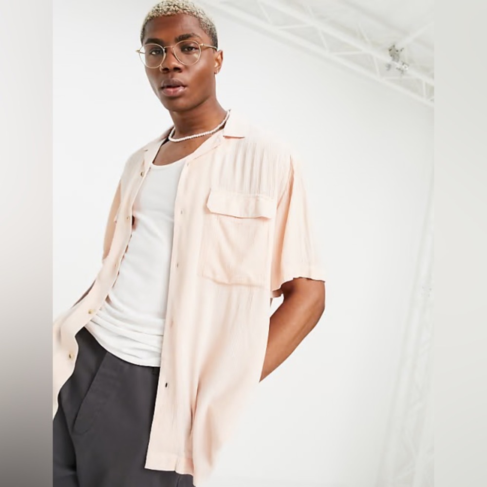 ASOS men’s small relaxed fit  textured Light Pink Button-Up Shirt